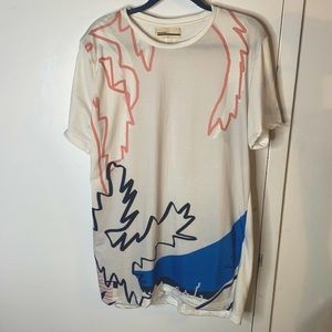 ROCHAMBEAU White Oversized Swirl Graphic Tee Shirt L